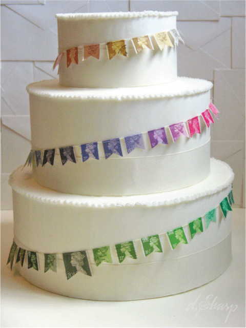 wedding cake, bunting and dognbird
