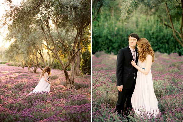 purple, groom and flowers
