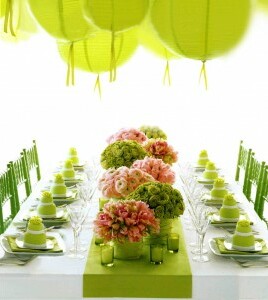 table, table setting and green
