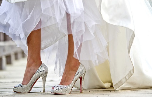 silver, heels and white