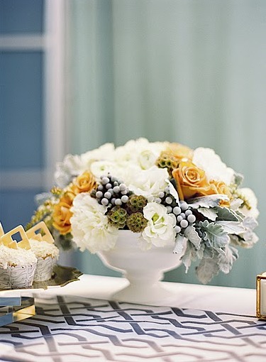 centerpiece, white and gray