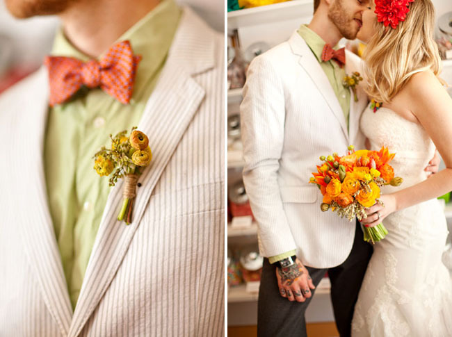 flowers, boutinerre, orange and bouquet