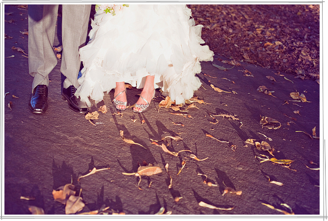 bride, denise bovee and leaves