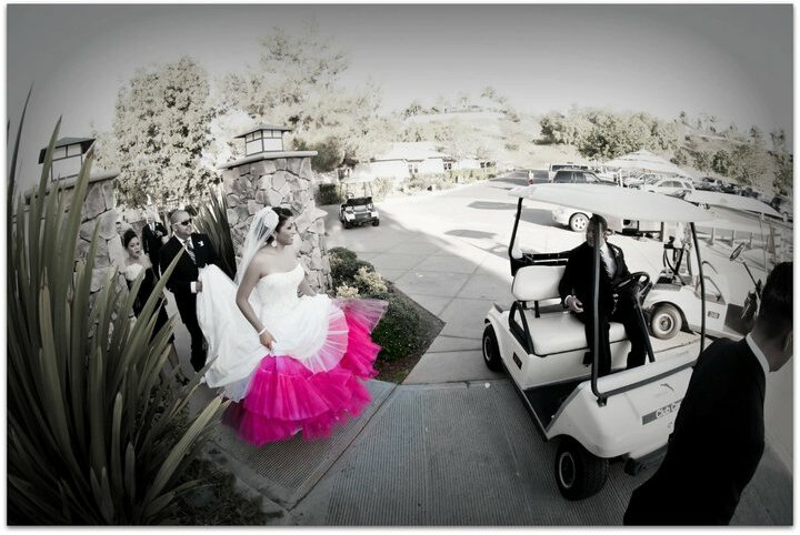 hot pink, gown, fucsia and bride