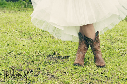 Cowgirl, bride and boots