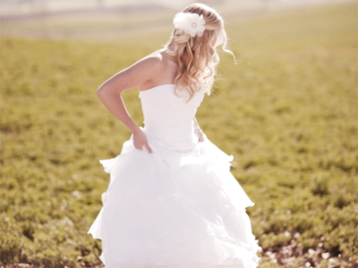 grass, wedding dress and blonde