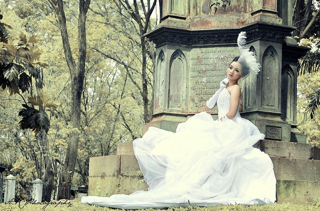 monument, bride, dress and stone