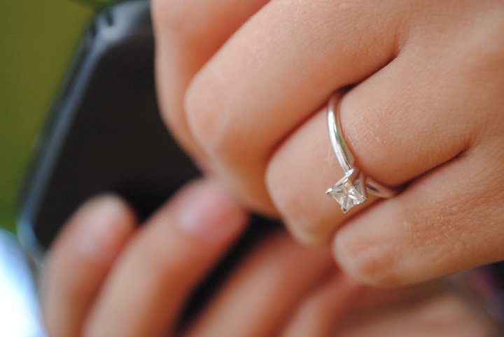 girl, wedding ring, phone and green