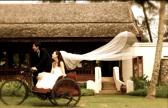 groom, bride, pretty and hut