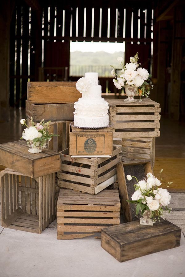 white, cake, crates and rustic