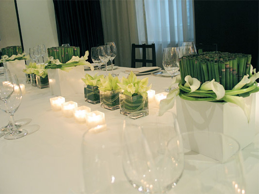tablescape, green and glass