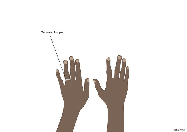 drawing, rings, hands and khalid albaih