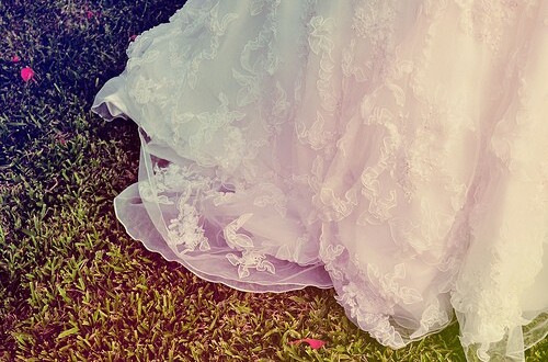 wedding day, grass and dress