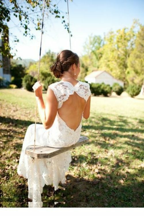 swing, wedding dress and lace