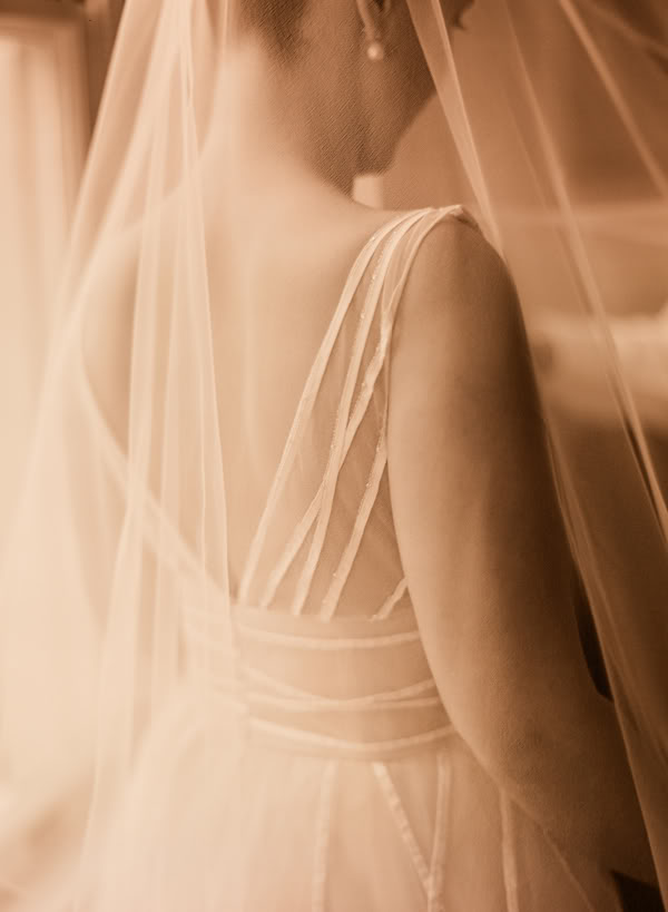 bride, veil, wedding dress and sepia