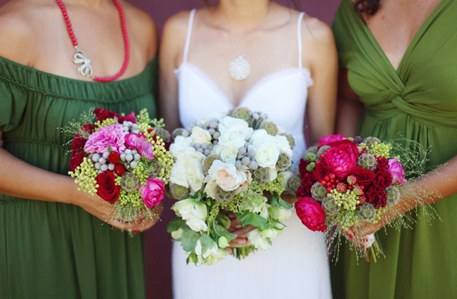 bride, bridesmaids and flowers