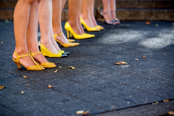 yellow heels, yellow and indie wedding
