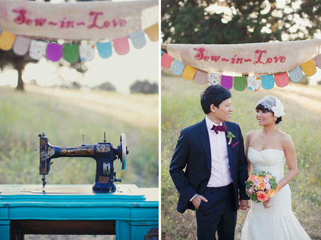 groom, sewing machine, bride and love