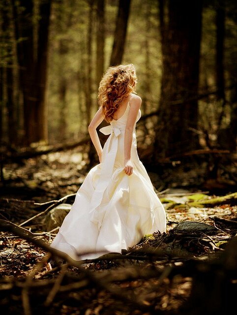 blond, woman, dress and trees
