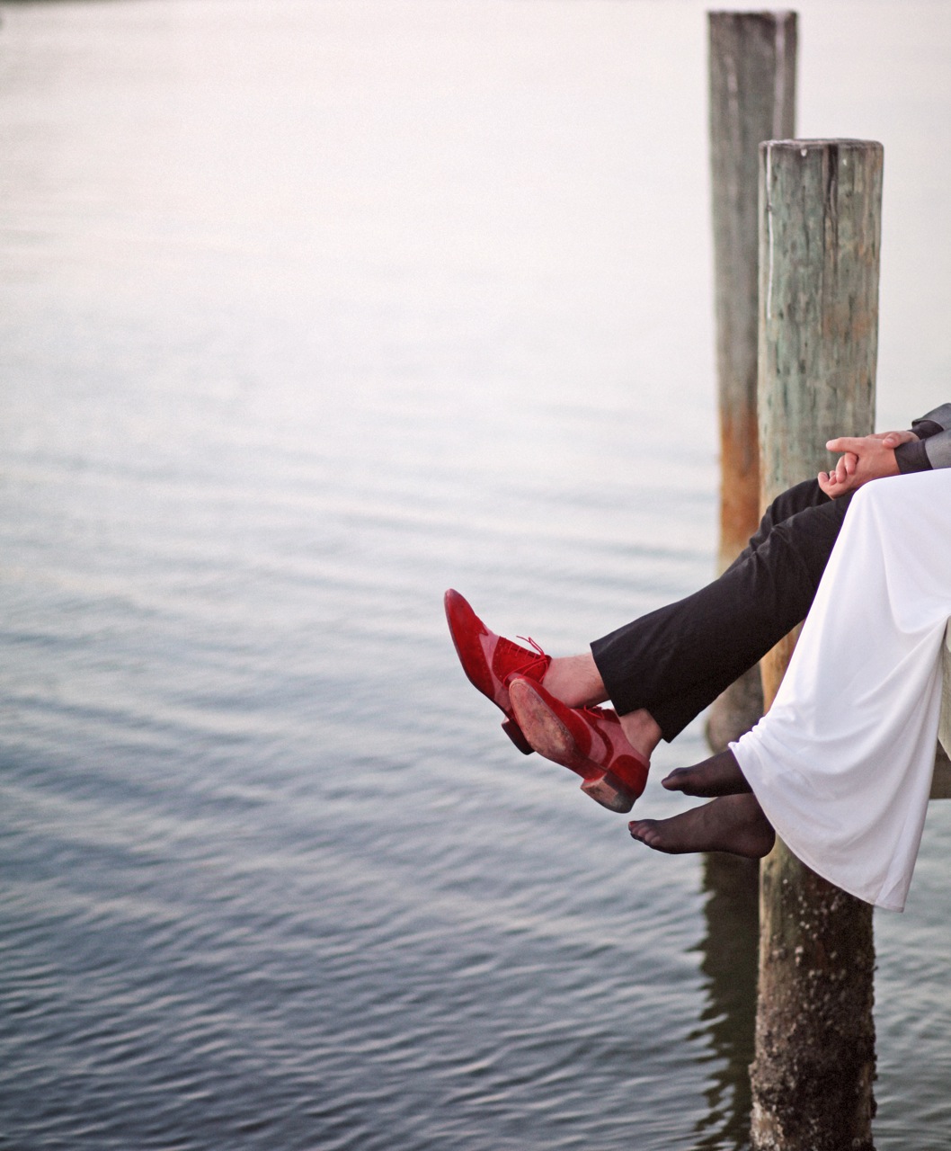 dress, dock, shoes and white