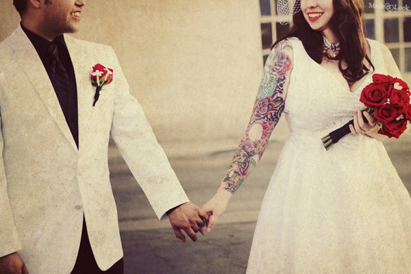Tattoos, roses and bride