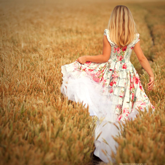 flower girl dress, handmade, ruffled and girls