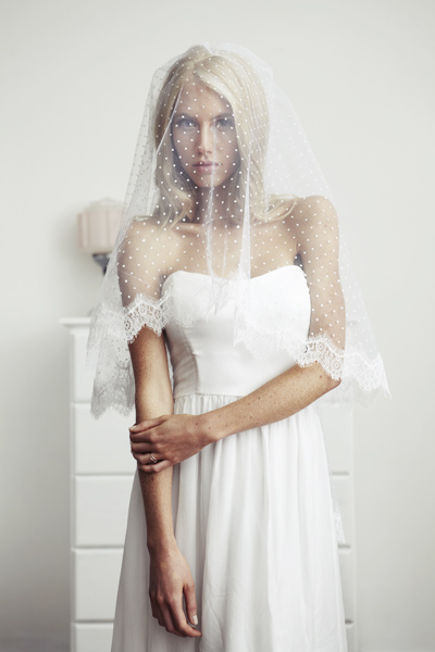 veil, wedding dress and polka dot
