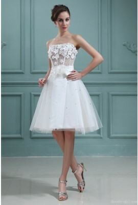 strapless, knee length wedding dress and summer wedding dress
