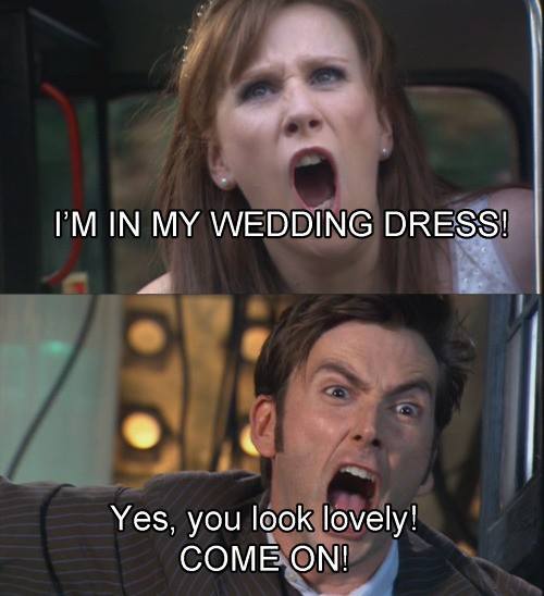 10th doctor, wedding dress, catherine tate and donna