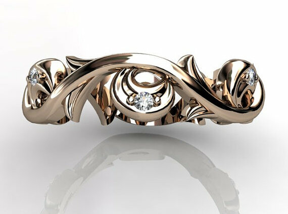 wedding band, vintage jewelry and engagement ring