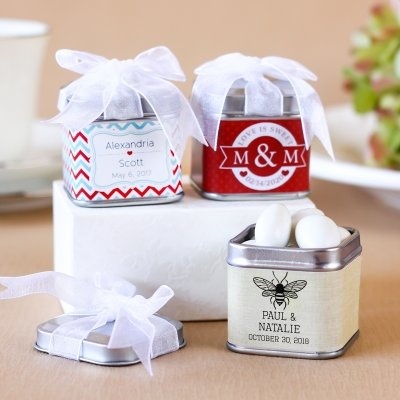 red, unique and favor tins