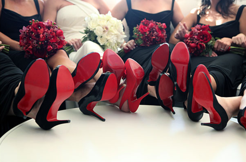 maid of honor, bridesmaids and red bottoms