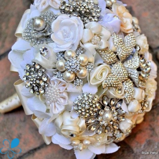 jeweled flower, bridal, pearls and brooch