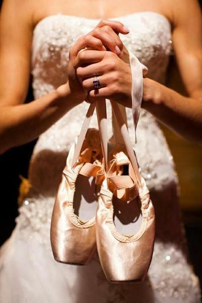 ballet, wedding dress and pointe shoes