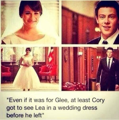glee, wedding dress, cory monteith and lea michele