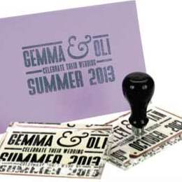 wedding invite stamp, wedding stamp and favour boxes