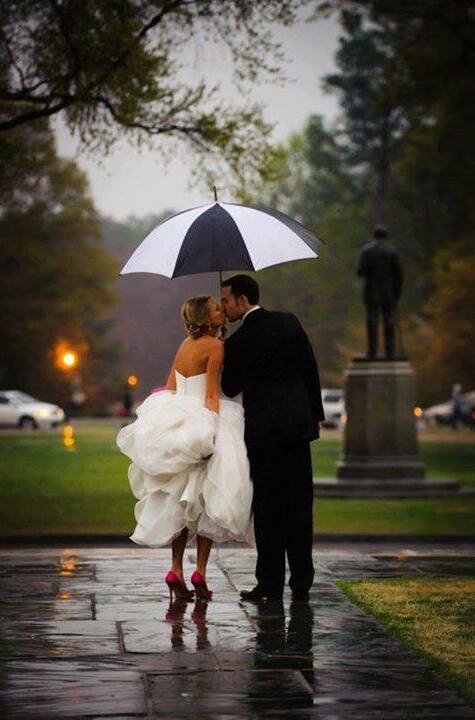 rain, umbrella, married and wedding dress