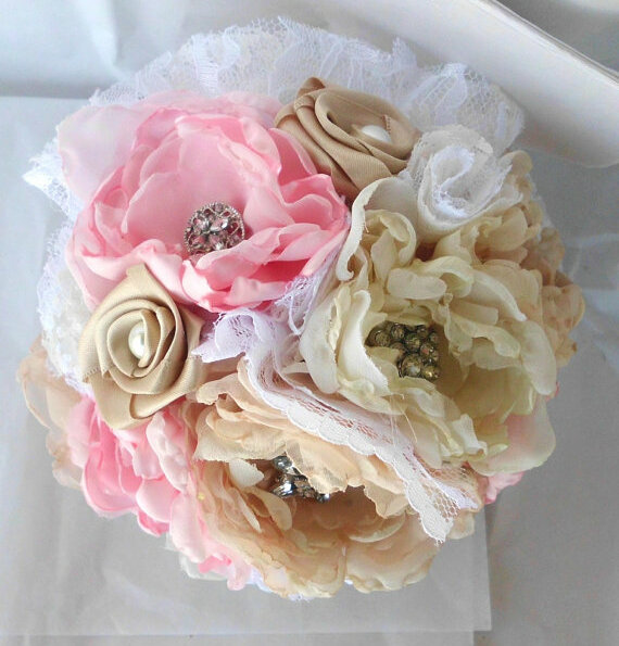 fabric flower, bling, shabby chic and bouquet