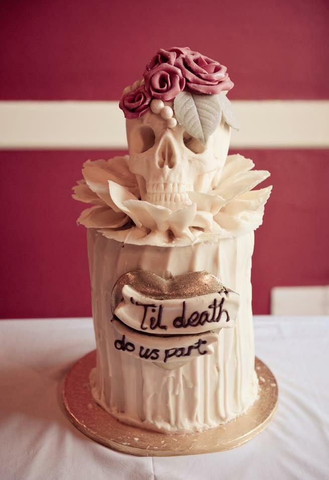 cake, til death do us part, skull cake and wedding cake
