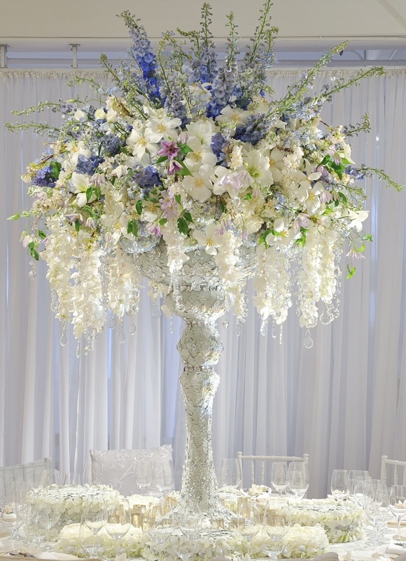 centerpieces, table decor, white and levander