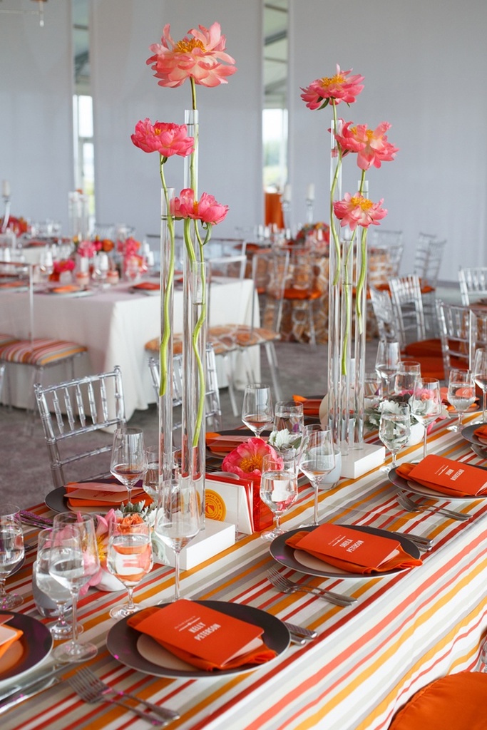 decor, centerpiece, tangerine and tablescape