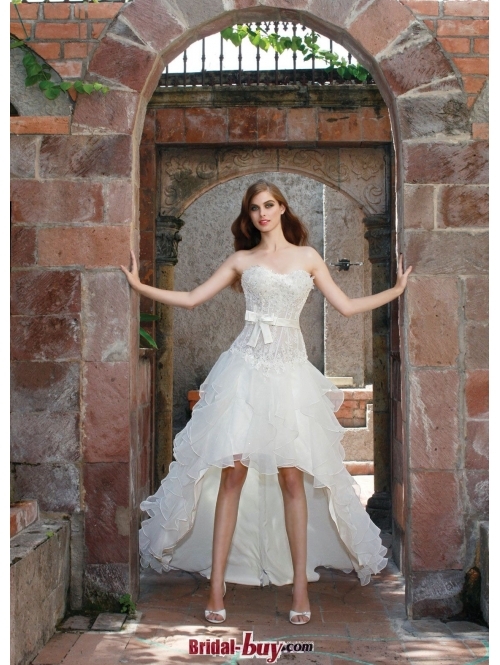 high-low dress, lace, wedding dress and organza