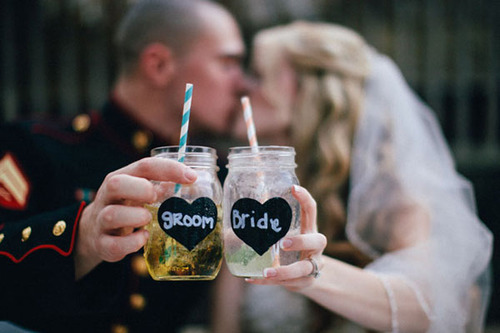 groom, bride and marine