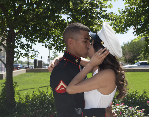 kiss, couple and military