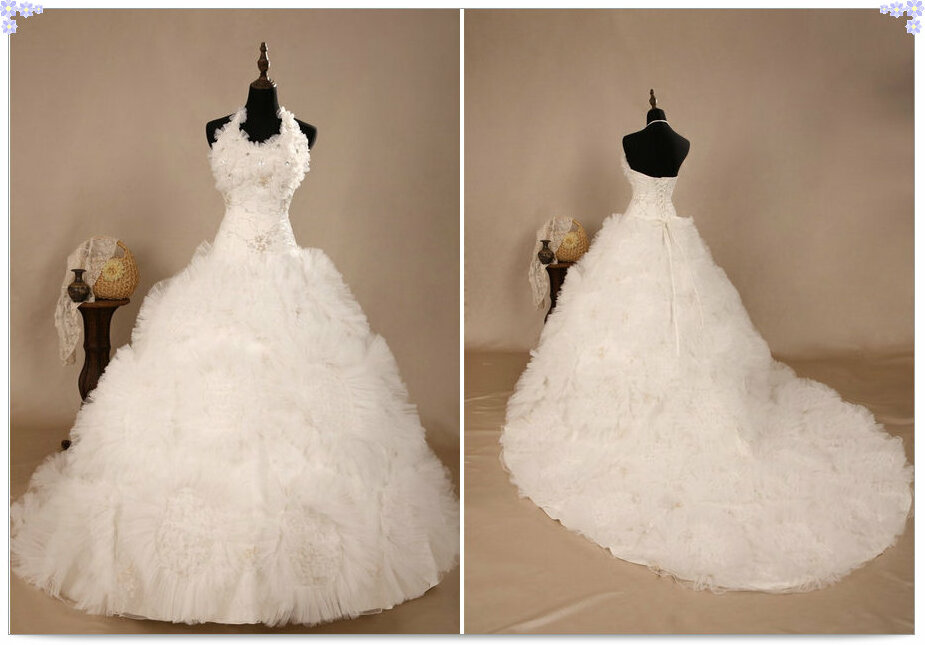 sweep train prom dress, halter prom dresses and wedding dress