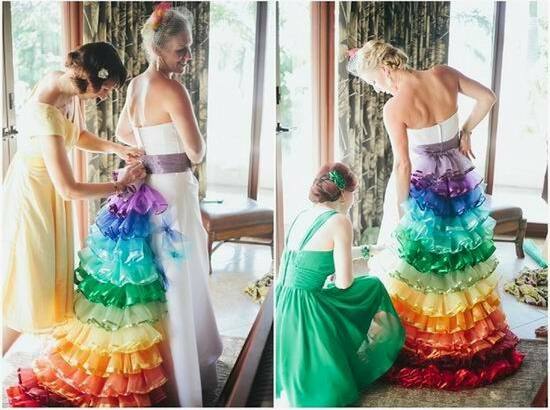 rainbow dress, rainblow wedding and wedding color
