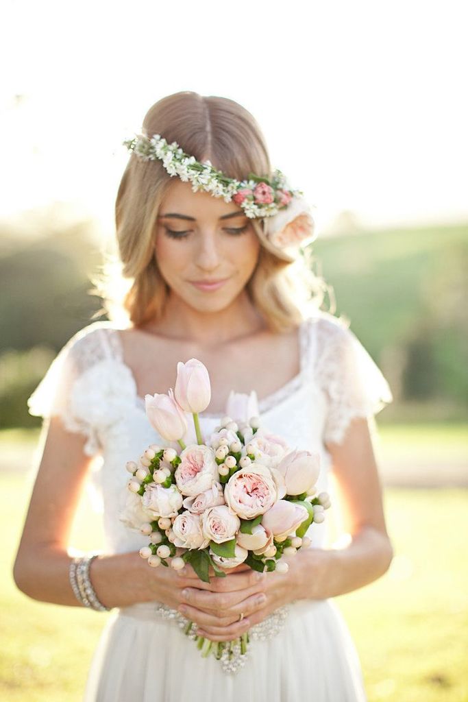 bridal, white, bouquets and hippie