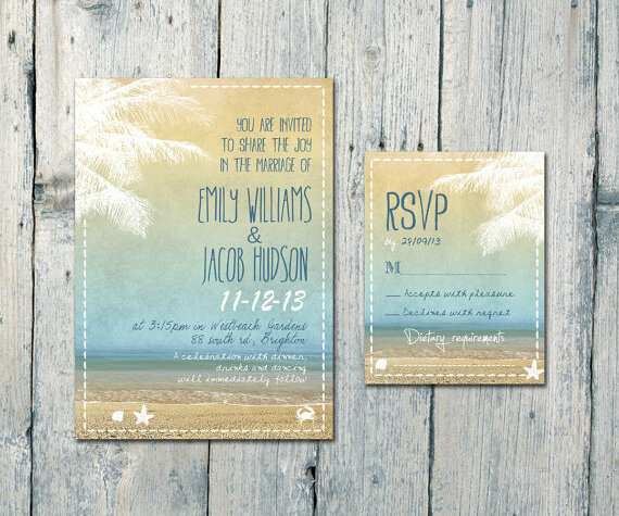 beach, palm, card and invitation