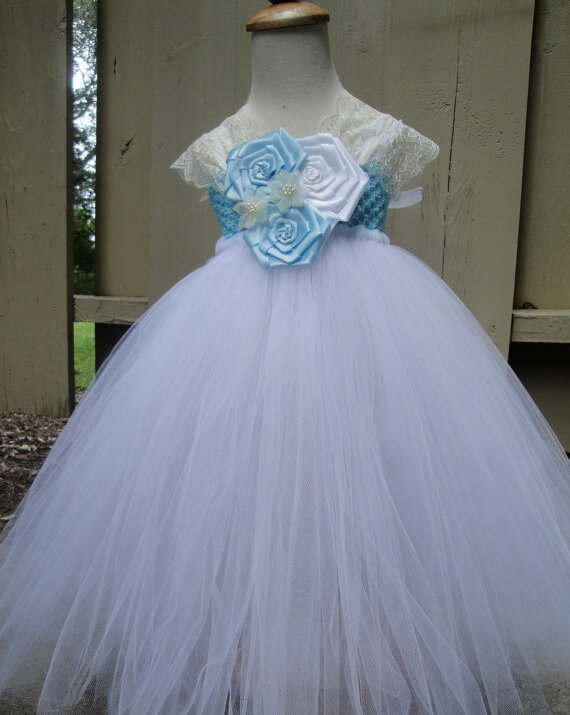 flower girl dress, baby wedding dress, blue flower girl and flower girl tutu dress
