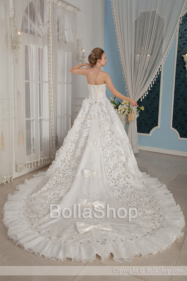 strapless, ball gown, wedding dresses and cathedral train